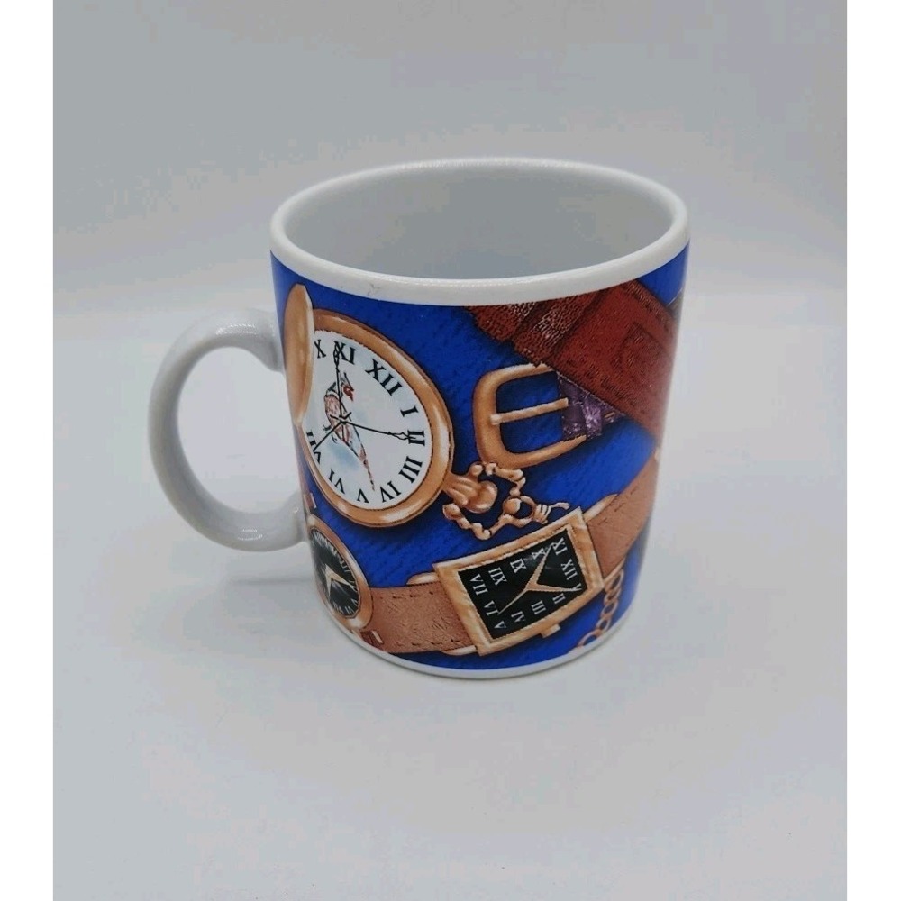 Russ‎ Berrie & Co Collectible Vintage Coffee Tea Mug Watches Blue Brown White